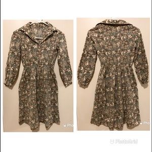 Vintage Autumn Harvest Floral Wool Cotton Day Dress.